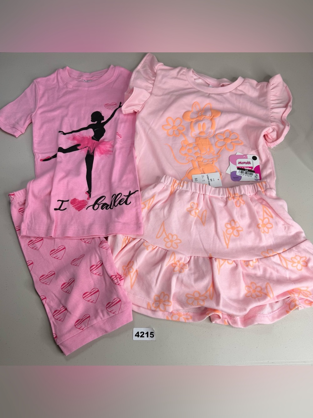 Disney Junior Minnie Mouse Benaive Girls 5T Pink 4pc Set T-Shirt Shorts Skirt